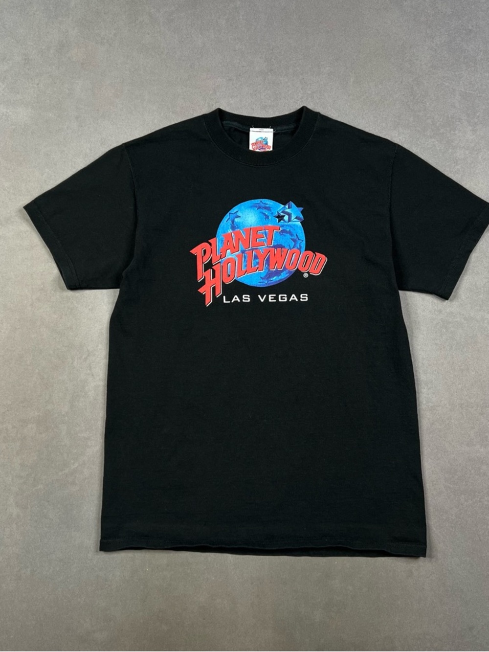 Vintage Planet Hollywood Las Vegas Black Tee with Blue Globe and Red Logo